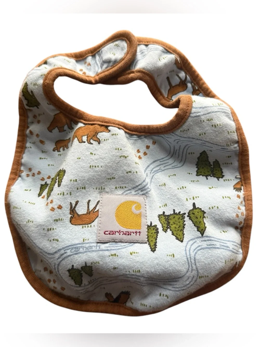 Carhartt Baby Bib Camping Theme Blue Animals Trees 100% Cotton Infant Bib